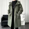 Herren Trenchcoats Privathinker Herbst Herren Trench Einfarbig Übergroße Lange Jacke Mode Große Tasche Mit Kapuze Trenchcoats Männliche Kleidung 220826