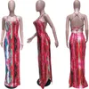 Abiti casual Sexy Backless Fasciatura Abito lungo Spacco alto Donna Tie Dye Cinghia per spaghetti aderente 2022 Designer Fashion Boho Prendisole Casual