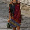 Модная ретро -печать Женщины одеваются сексуально VNECK с коротким рукавом свободное пляжное платье для дома летнее повседневное удобное женское модель платье 220601