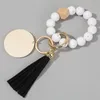 Keychains White Silicone Keychain For Keys Wooden Beads Wrist Keyrings Wholesale Anti-lost Useful Name Fashion With Tassel