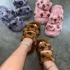 Frauen große Größe Fell Hausschuhe Herbst Winter Indoor Sandalen Haus voll pelzigen weichen flauschigen Plüsch Plattform Wohnungen Absatz rutschfeste Luxus Designer Freizeitschuhe