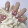 Fałszywe paznokcie 24pcs Glitter Fałszywy różowy łuk Inkrustowane zestawy do paznokci Full Cover do codziennego użycia gotowy kawałek z żelem/klejem Din889 Prud22