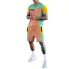 Summer Colorblock Mens Casual Suit Designers Men Tracksuits Street Jogger T-shirt Shorts Two-Piece Set Round Neck Sports Suit Contrasing Colors Design