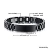 12mm 8.26'' Women's Mens ID Bracelet chain Stainless Steel Strap Link Wristhand Silver Gold Black