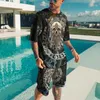 Tute da uomo Tendenza estiva Stampa 3D Motivo a teschio Uomo Set Completo da 2 pezzi Abbigliamento sportivo Moda T-shirt oversize Spiaggia Casual StreetwearUomo