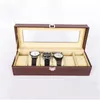 6 Grid Brown Watch Box Horloges Display Opbergdozen Armband Slots Case houder Sieraden Container geschenk High Carbon Fiber