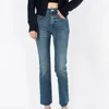 Calça jeans feminina mãe outono inverno cintura alta bordado micro flare cropped