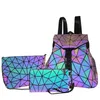 3-teiliges Set, holografischer Rucksack, leuchtend, reflektierend, geometrisch, Schultertasche, Umhängetasche, Geldbörse, Geldbörsen für Damen und Mädchen