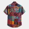 Men's Casual Shirts Breathable Hawaiian Shirt For Mens Ethnic Style Floral Print Color Block Button Up Short Sleeve 4XL 5XLMen's