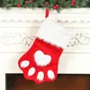 Christmas Stockings Home Decoration Accessories Plaid Christmas Gift Bags Pet Dog Cat Paw Hanging Stocking Socks Xmas Tree Ornaments