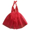 Groothandel - backless mooie baby meisjes riem pailletten tule boog tutu jurk formele feestjurken kleding 0-2Y