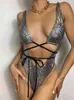 In-X Bandage snakeskin monokini Hollow out one piece swimsuit women Bandeau bathing suit Backless bodysuit largesize swim suit Y220423