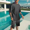 Summer 3D Mens Mens Tshirt مجموعة ألوان صلبة مع نقطة أسود غير رسمية بسيطة شورت قصير الأكمام 2 قطعة 220602