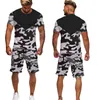 Летняя футболка + шорты 2 шт. Набор нарядов Комплект трексуита мужская негабаритная одежда военный стиль 3D камуфляж напечатанный спортивная одежда Men G220414