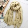 2022 Mode Soft Solid Kvinnor Linen Linja Tassel Scarf Sommar Travel Sunscreen Lång Sjal Elegant Hijab Kvinnor Foulard