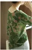 Camicette da donna Camicie Cappotto in velluto imitazione Maniche autunnali da donna Girocollo T-shirt in seta retrò verde allentata Top e camicette da donnaW