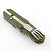 خضراء قابلة للطي خضراء محمولة من الفولاذ المقاوم للصدأ التخييم النزهة سكين سكين شوكة ملعقة فتحة أدوات المائدة أدوات المائدة
