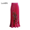 Vintage Cartoon Print Christmas Skirts Pleated Thin Silk Big Swing Umbrella Party Bright Satin High Waist Long Women 220317