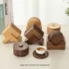 1/6 Pieces Wooden Coasters Set Black Walnut Solid Wood Round Table Mat Heat Insulation Pad Box Bottom Holder Placemat W220406