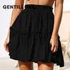 Gentillove Summer Boho Pleated a Line Skirt Women Vintage Starts Castaryフリルミニスカートとサッシェスホリデービーチスカート210311