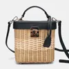 Avondtassen dames lederen band met één schouder crossbody tas handgemaakte mode natuurlijk geweven ronde rattan handbagsevening