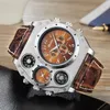 Wristwatches Oulm Unique Design Watches Men Male Quartz Clock Big Size Two Time Zone Casual Wristwatch Relogio Masculino