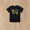 Ouder Kinderkleding Korte mouw T-shirts Jurk King Koningin Prince Princess Gold Letter Fashion Ouders Kind Black Deset 20Sc E3