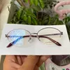 Модные солнцезащитные очки рамки Япония бренд Женщины металлические очки чтение/миопия/прогрессивная фиолетовая половина обода овальфамода