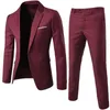 Terno masculino masculino 2 pçs/set plus size roupas masculino blazers conjuntos de terno cor sólida manga longa lapela botão fino negócios blazer terno 220527