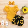 024m Born Baby Girl Floral Outfit Short Sleeve Cotton Top Tshirtfloral Shorts 3pcs Born Clothes Set 220602