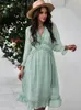 Boho Summer Dress Women Ruffles Print V Neck Chiffon Midi 드레스 손목 손목 플레어 슬리브 제국 해변 드레스 여성 220517