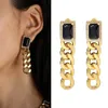 Ongewone oorbellen trendy metalische textuur Golden Black Stone Stud Drop Geometrische oorbellen 2022 Kantoor Geschenkontwerper Populaire meisje Charmante accessoires Vriendschap