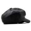 Moda Militar Cap for Women Winter Buckle Pu Flat Hat Women Hat Hat Hats Hats Black Ladies Beret Caps J220722