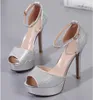 Designer-12cm Elegant bridesmaid silver gold heels rhinestone wedding shoes fashion luxury designer women shoes size 34 to 39