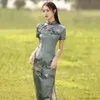 Etnische kleding 2022 High Fashion Green Rayon Cheongsam Chinese Klassieke Dames Qipao Elegante korte mouw Nieuwigheid Lange jurk S-2XL