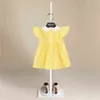 Summer Kids Dresses for Girls Lacework Patchwork Korean Style Cute Girls Flying Sleeve Turn-down Collar Party Princess Dresses G220506
