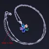 Örhängen halsband glimmande blomma multigem multicolor kubik zirkonium silver pläterade smyckesuppsättningar pendelledring v0256