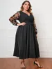 Plus Size Dresses Large Women's Clothing 2022 Fashion Long Sleeve Loose Lace Transparent Dress 3XL 4XL 5XL 6xlPlus