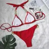 Kvinnor badkläder sexig halter bikinis diamant metall triangel 2 stycken baddräkt paljett baddräkt set