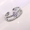 Korean Love Heart Clover Designer Band Rings Double Row Fashion Crystal Wedding Party Jewelry Diamond Designer Rose Gold Silver