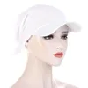 Brede rand hoeden vrouwen durag cap zon vizier met pre-gebonden tulband petten hoofd sjaal sjaab pure kleur moslim strand vakantie mode buitenbreed