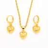 14k Yellow Solid Fine Gold dubai india heart African Set Halsband hänge Örhängen Etiopien bröllop träns smycken set