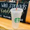 Starbucks 24oz/710 ml Plastikbecher mit Logo Tumbler Meerjungfrau Göttin wiederverwendbares klares Trinken flacher Bodensäule Form Deckel Strohhalmbecher Becher