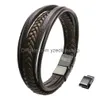 Bracelets porte-bonheur Bracelet homme cuir fermoir magnétique en acier inoxydable Wrap Gen amQXB