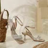 Sandals Women Designer New Fresh Fairy High Heels Sparkle Rhinestones Square Toe