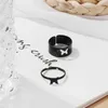 Vintage Simple Animal Butterfly Star Moon Open Ring For Women Girls Jewelry 2pcs Black Couple Ring Set