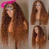흑인 여성을위한 중간 갈색 컬러 곱슬 가발 브라질 시뮬레이션 인간 머리 긴 깊은 파도 합성 레이스 전면 가발 자연 헤어 라인