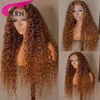 Medium Brown Color Curly Wigs For Black Women Brazilian Simulation Human Hair Long Deep Wave Synthetic Lace Front Wig Natural Hairline