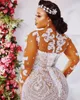 Custom Made Mermaid Wedding Dresses Bridal Gowns Jewel Neck Long Sleeves White Lace Appliques Beads Corset Back Plus Size robe de mariée