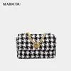 Maidudu Thousand Bird Lattice Small Fragrance Bag Female Messenger Bag New Autumn and Winter Woollen Chain 220426